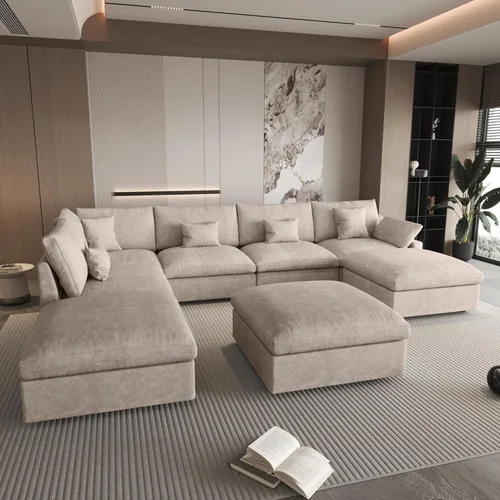 Miniatura 38 de WJShome Sofá Seccional Cloud Couch de 83 pulgadas para sala de estar, sofá seccional modular relleno de plumón, sofás en forma de L con otomana