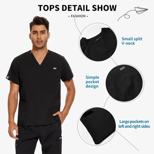 Miniatura 3 de VIAOLI Conjunto de ropa quirúrgica para hombre con cuello en V y pantalón deportivo de 8 bolsillos para enfermería, conjuntos de uniformes médicos