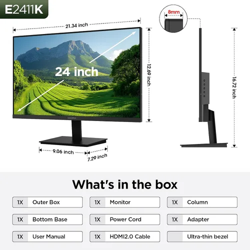 Miniatura 9 de KOORUI Monitor de PC FHD IPS de 24 pulgadas, sincronización adaptativa de 144 Hz, cuidado de los ojos, inclinación ajustable, HDMI y VGA, montaje