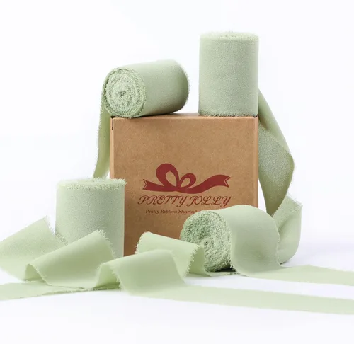 Miniatura 29 de Pretty Jolly Cinta de gasa beige para envolver regalos, 3 rollos de 2 pulgadas x 7 yardas, cinta de tela de seda hecha a mano con flecos para ramo