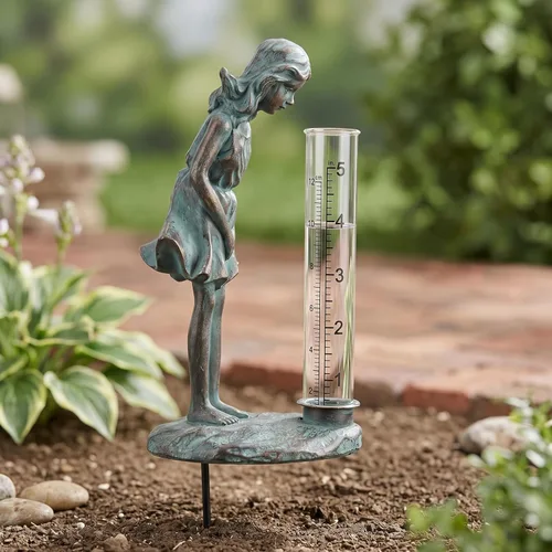Topadorn Estatua decorativa de jardín para niñas con tubo transparente de lluvia de 5 pulgadas, resistente a la intemperie, para patio, césped y