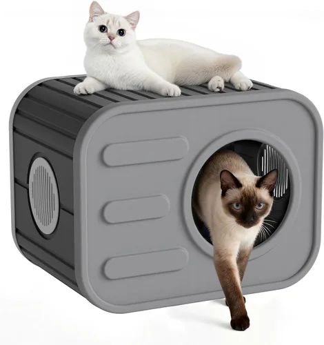 Miniatura 12 de NUNU LAB Caja de arena para gatos, casa para gatos al aire libre, resistente a la intemperie y a los rayos UV, refugio de material PP con techo