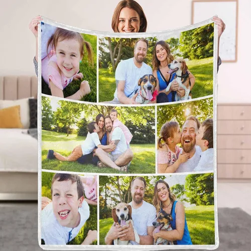 Miniatura 19 de Manta personalizada con texto fotográfico, manta personalizada con mis propias imágenes para Navidad, familia, mamá, papá, perro, hermanas, amigos