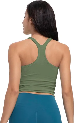 Miniatura 33 de sphinx cat - Camiseta corta de entrenamiento para mujer, camiseta sin mangas, acanalada, con espalda cruzada y brasier integrado