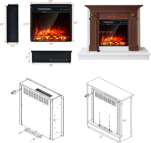 Miniatura 5 de Giantex - Chimenea eléctrica de 18" con inserto calefactor, chimenea eléctrica para empotrar/montar en pared con control remoto, 2 modos de calor