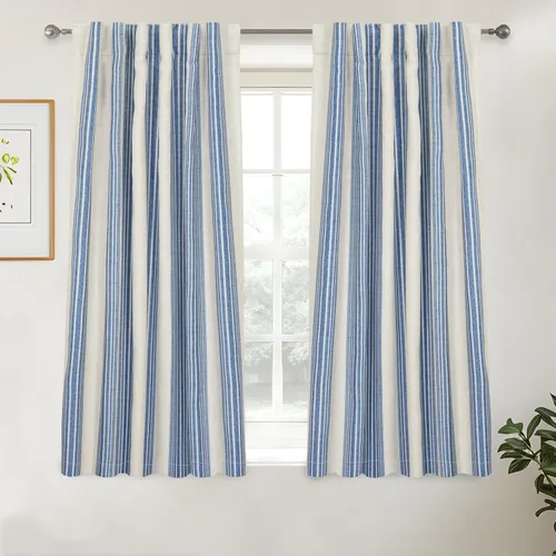 Miniatura 29 de DriftAway Chris Linen - Cortinas opacas con capa térmica y reductora de sonido, 63 pulgadas de largo para dormitorio, cortinas estampadas a rayas