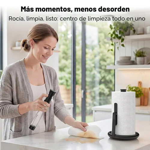 Miniatura 3 de Ultrean Soporte para toallas de papel con botella rociadora, dispensador de toallas de papel independiente para encimera con brazo de tensión