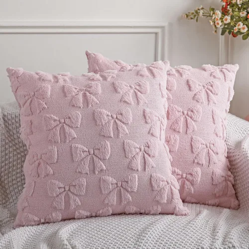 Miniatura 20 de Mixweer Juego de 2 fundas de almohada con moño, decoración de habitación coquette, lindas cosas preppy de piel sintética suave con lazo, fundas