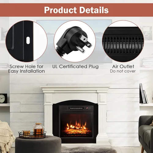 Miniatura 8 de Insertos de chimenea eléctrica de 18 pulgadas, calentador de chimenea empotrado de 1400 W con control remoto, temperatura ajustable y efectos