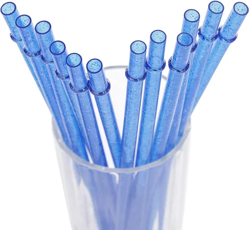 Miniatura 22 de Dakoufish Sin BPA 12 Piezas Pajitas Reutilizables de Plástico Transparente con Purpurina de 11 Pulgadas Más un Cepillo de Limpieza