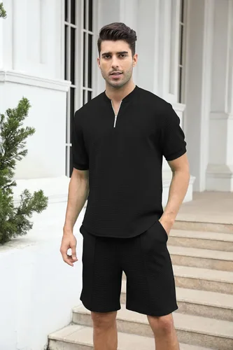 Miniatura 106 de FZNHQL Conjunto deportivo de moda para hombre, 2 piezas, casual, atlético, para correr, manga corta/larga, conjunto para hombre