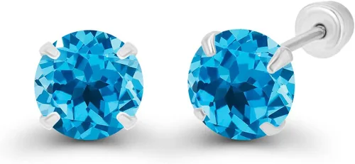 Miniatura 2 de Aretes de tuerca con rosca de oro macizo de 14 quilates, hipoalergénicos, de 0.157in, con piedra natal redonda, circonita