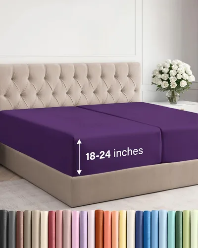 Miniatura 98 de Sábana bajera ajustable extra profunda tamaño completo – Sábana bajera individual de lujo para hotel únicamente – Se adapta fácilmente a colchones