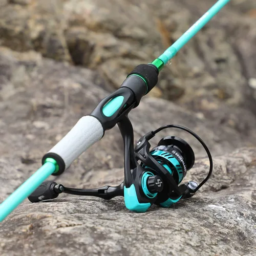 Miniatura 6 de Combo de Carrete y Caña de Pescar One Bass Spirit Flame, Caña de Pescar Giratoria con Blancos de Grafito de 2 Piezas, Guías de Acero Inoxidable