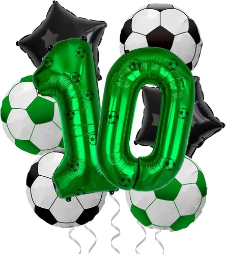 Decoraciones de fiesta de fútbol, globos de papel de aluminio de fútbol, globos de aluminio número 10 para niños fanáticos del fútbol, fiesta de
