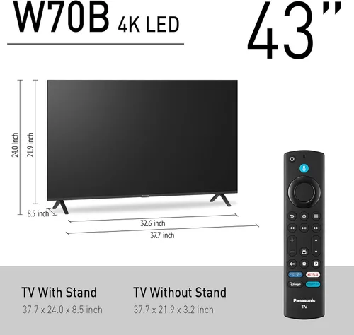 Miniatura 3 de Panasonic Serie W70 (Modelo 2025) 43" LED 4K Ultra HD Smart Fire TV, Presione y pregunte a Alexa, Apple AirPlay, HDR10+, HDMI 2.1, y soporte