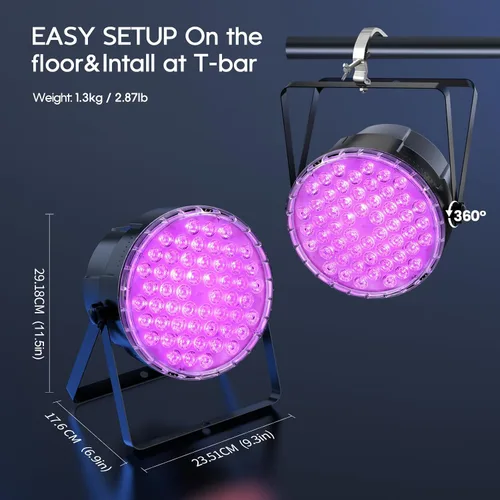 Miniatura 8 de BETOPPER - Luces par con control remoto, 54 x 3 W LED RGB 3-en-1 luces de escenario DMX luces de DJ, luces estroboscópicas y de lavado de brillo