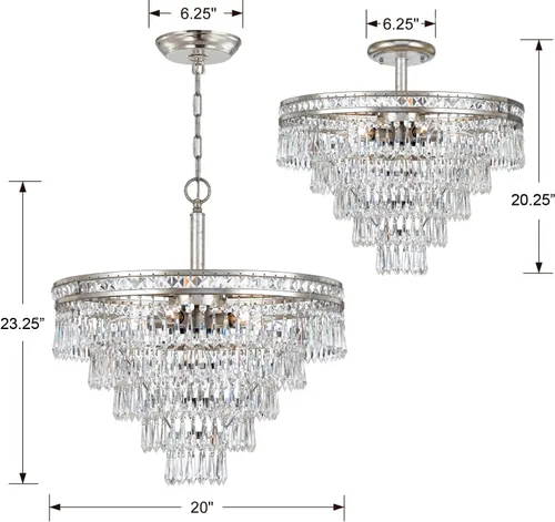 Miniatura 6 de Mercer - Candelabro convertible de cristal plateado con 7 luces, corte a mano, lámpara de techo - Candelabros para pasillo, sala de estar