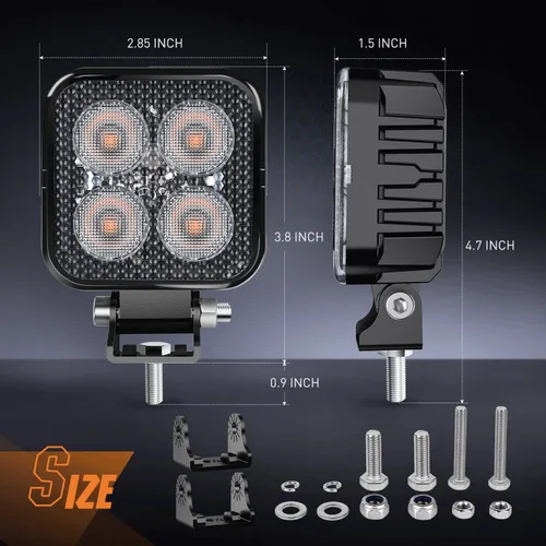 Miniatura 2 de Nilight 2 unidades de focos LED ámbar cuadrados de 3 pulgadas y 15W con EMC integrado, haz de luz de inundación para iluminación todoterreno, luz