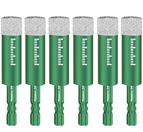 Miniatura 22 de Juego de 6 brocas de diamante seco de 1/2", 6 brocas de núcleo con vástago hexagonal de 12mm soldadas con cera de enfriamiento para azulejos