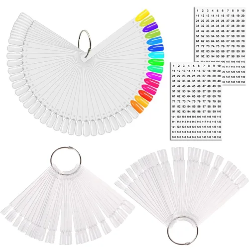 Miniatura 8 de 50 barras de muestra de uñas con anillo y puntas numeradas, pantalla transparente en forma de abanico para práctica de esmalte de uñas
