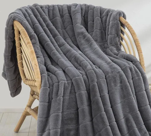 Miniatura 12 de Manta de piel sintética, felpa suave de doble cara, elegante decoración cálida a rayas para cama, sofá y silla (individual/crema)
