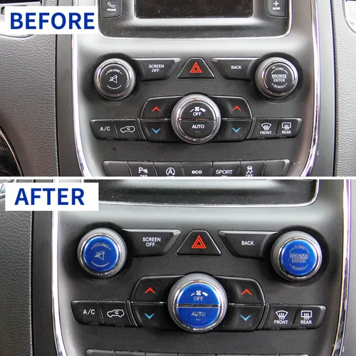Miniatura 5 de Interruptor de aire acondicionado de aleación de aluminio, botón de CD, cubierta de parche de luz permeable para Dodge Durango 14-20 15-22 Dodge Azul
