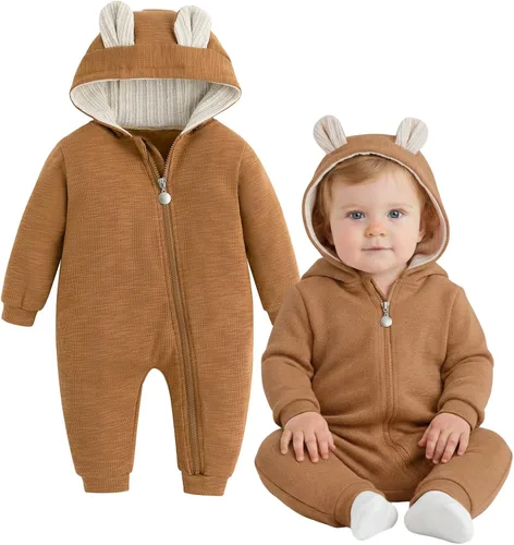 Miniatura 148 de Simplee Kids Enterizo con diseño de conejo de Pascua con capucha, para bebé, overol con cremallera y orejas largas