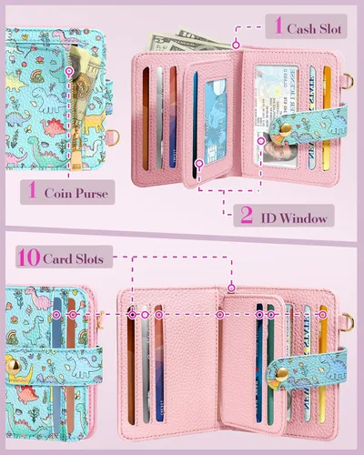 Miniatura 3 de Bistup Cartera para Mujeres Pequeña y Bonita Cartera de Tarjetas de Cuero Genuino RFID con Llavero para Damas Adolescentes Niñas Plegable