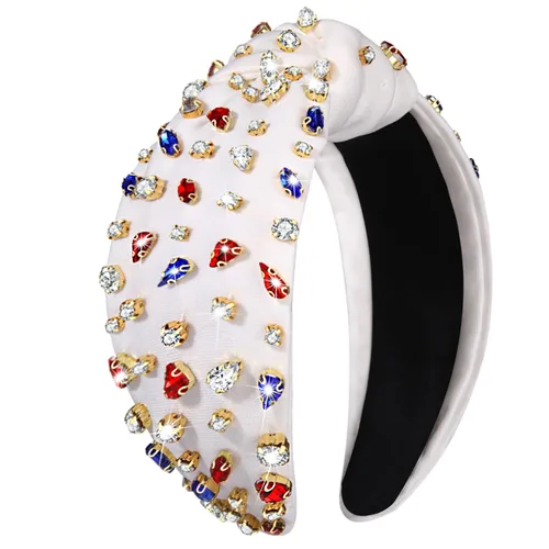 Miniatura 8 de NVENF Diadema de Bandera Americana para Mujeres Diadema del 4 de Julio Accesorios Diadema Anudada de Cristal con Diamantes de Imitación Rojo Blanco