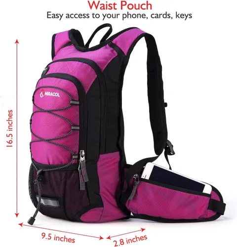Miniatura 3 de Mochila de hidratación para senderismo con bolsa de agua - Miracol Bolsa de agua aislada con vejiga de 2L Rosa