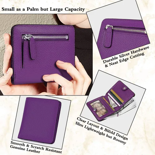 Miniatura 3 de BIG SALE-AINIMOER billetera de bolsillo pequeña con cremallera, plegable, compacta de cuero con bloqueo por identificación por radiofrecuencia