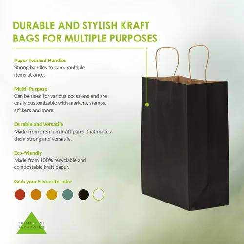Miniatura 2 de Prime Line Packaging Bolsas de papel negro, bolsas de regalo de papel kraft medianas con asas, pequeñas empresas, compras, boutiques, venta al por