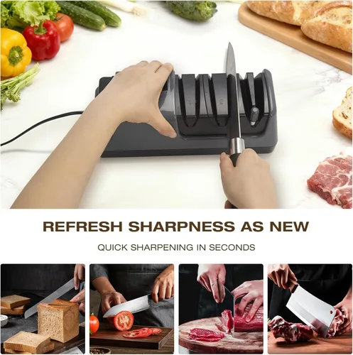 Miniatura 2 de Afilador de cuchillos eléctrico profesional de 3 etapas para cuchillos de cocina, pantalla LCD, 100% abrasivo de diamante, velocidad de rotación Gris