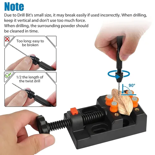 Miniatura 4 de Juego de 60 taladros manuales con tornillo de banco, micro mini brocas helicoidales, herramienta de tornillo de banco para resina y madera, joyería