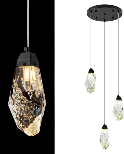 Miniatura 14 de Lámpara colgante de cristal de diamante de 1 luz, lámpara colgante mini para techo en acabado de latón cepillado dorado, lámpara colgante LED