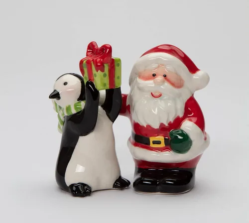 Miniatura 7 de Juego de salero y pimentero de Papá Noel de cerámica fina con pingüino, 3-1/2 pulgadas de alto