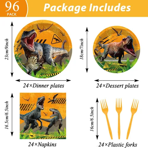 Miniatura 2 de 96 piezas de dinosaurios suministros para fiestas, platos de papel, servilletas, dinosaurios, fiesta temática, cumpleaños, cena, postre, decoración