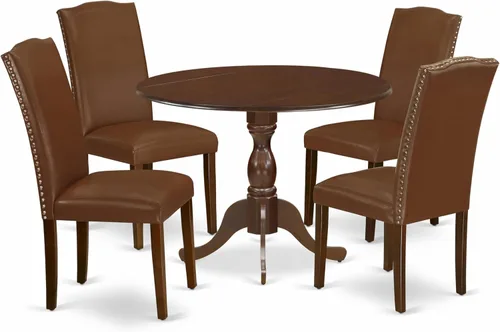 Miniatura 20 de East West Furniture DMEN3-LWH-06 - Juego de comedor de 3 piezas para espacios pequeños que contiene una mesa de comedor redonda con gotas y 2 sillas