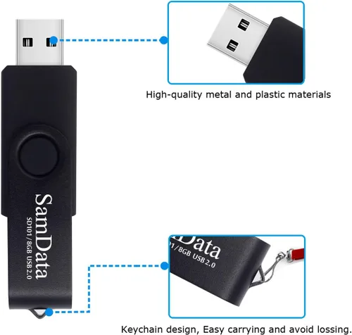 Miniatura 4 de SamData Paquete de 2 unidades flash USB de 8 GB, unidades de memoria USB de 8 GB con luz LED para almacenamiento y copia de seguridad
