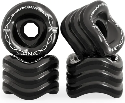 Ruedas Shark Wheel de 72 mm para longboard de crucero, fórmula DNA, juego de 4 ruedas Negro con azul