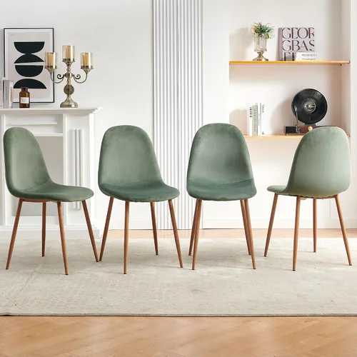 Juego de 4 sillas de comedor de terciopelo, asientos modernos con patas de metal para sala, dormitorio, comedor, sillas verdes para comedor, juego