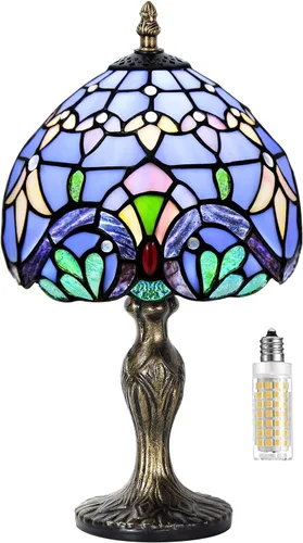 Miniatura 15 de Lámpara de mesa de vidrio teñido, estilo de cuentas de cristal de vidrio teñido, luz de mesa hecha a mano, luz nocturna de escritorio, mesita