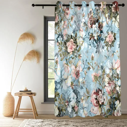Miniatura 30 de Renaiss - Cortinas opacas florales boho, cortinas de ventana con aislamiento térmico y estampado de flores y plantas bohemias para dormitorio