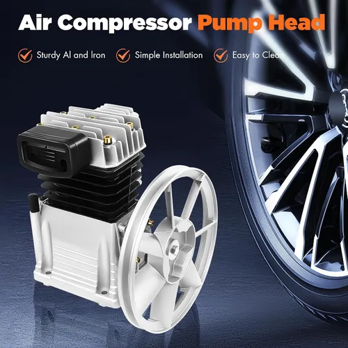 Miniatura 3 de Bomba de compresor de aire 2HP 6.18CFM, cabezal de compresor de aire de aluminio de doble cilindro de una etapa con silenciador y tornillo bomba