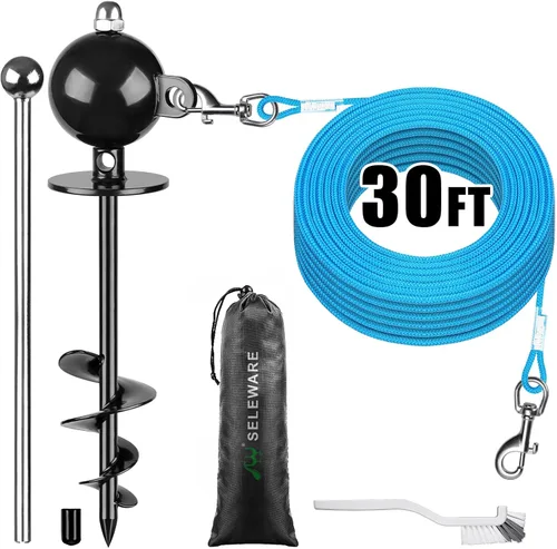Miniatura 20 de SELEWARE Estaca de amarre para perro al aire libre, anclaje antióxido para perros grandes de hasta 220 libras, estaca giratoria gratuita para Negro C