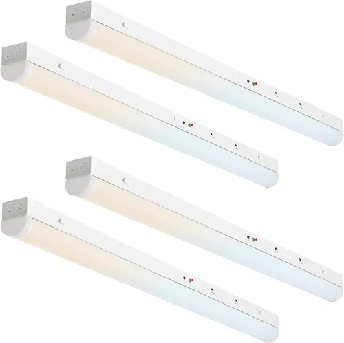 Tira de luces LED lineales de 4 pies con batería de emergencia, 24 W/32 W/40 W seleccionable, 3CCT 3500 K/4000 K/5000 K, luz LED regulable,