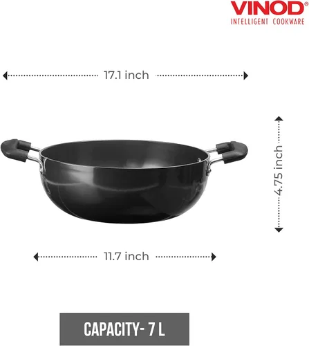 Miniatura 2 de Vinod Kadhai anodizado duro 7 litros (7.3 cuartos de galón) - Tapa de acero inoxidable - 11.8 in - Adecuado para cocina india, salsas, guisos - Cazo