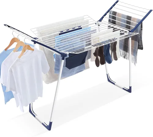 APEXCHASER Tendedero de Ropa Plegable - Tendedero de Ropa de Gran Espacio, Tendedero de Lavandería con Alas con Clips para Calcetines para Colgar