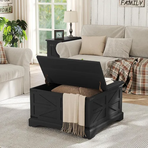 Miniatura 3 de Furnideco - Mesa de centro de granja con superficie elevable, mesa central cuadrada de madera con gran compartimento de almacenamiento oculto